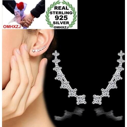 OMHXZJ Wholesale Sweet Elegant Fashion OL Woman Girl Party Fine Four Claws Seven Stars Zircon 925 Sterling Silver Ear Clip YS449