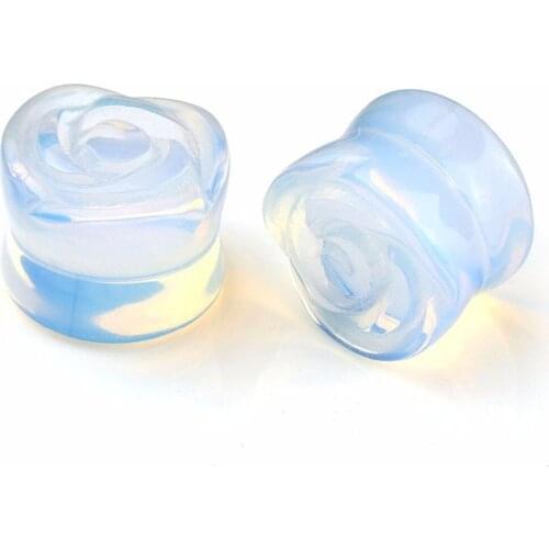 Opal Stone Rose Flower Organic Natural Stone Flesh Tunnel Ear Plug Stretcher Expander Ear Piercings 6-16mm Can Choose