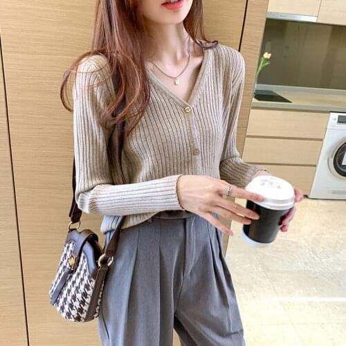 Autumn casual soft Sweater women Long Sleeve Sweater Cardigan Women Basic v-neck female sweater outwear khaki gray black apricot
