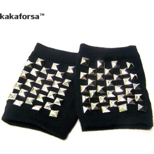 Kakaforsa Hot hip-hop punk stage show riding motorcycle glove rivets men women fingerless gloves wool warm fashion glove