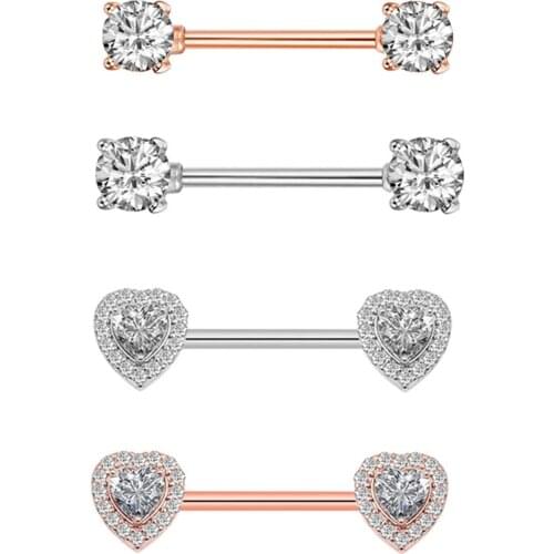 New Fashion Surgical Steel 2pcs Nipple Piercing Fashion Body Piercing Piercing Big Zircon Rings Body Jewelry for Women Girls