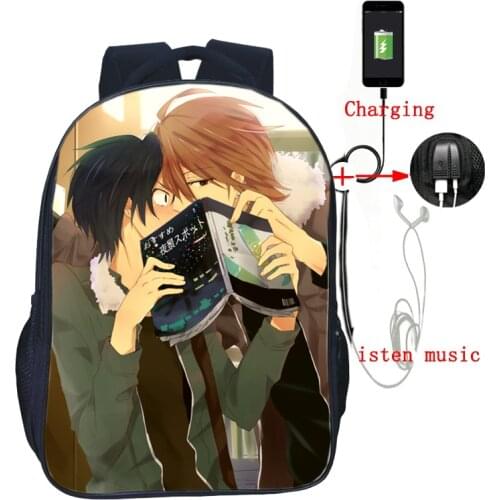 Anime Sekai Ichi Hatsukoi USB Charge Backpack Boys Girls Back to School Gift Mochila Men Women School Shoulder Bags