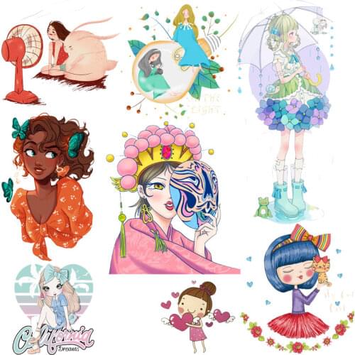 Cute Girls Patches Iron On Transfer For Clothing Patch Beautiful Flower Heat Thermal Transfer For Clothes Sticker DIY Accessory