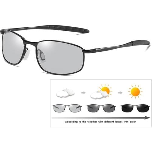 Discoloration Polarized Sunglasses Men Brand Designer Rectangle Rectangle Sunglass Mens Driving Sun Glasses UV400 Eyewear