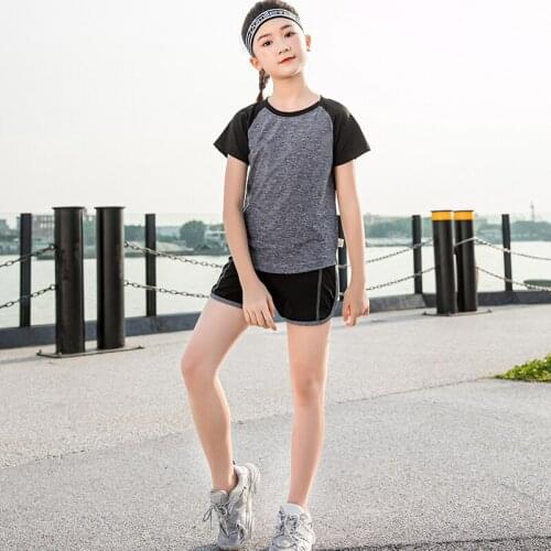 Sportswear children 2 pieces sport set for girls running T shirt summer girl sport shorts kids yoga set fitness tops gym set
