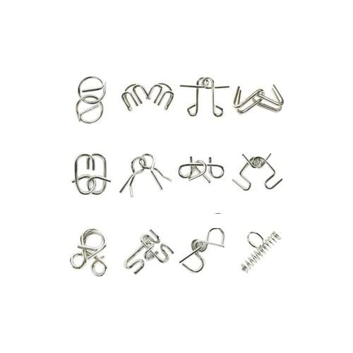 Steel Metal Ring Puzzle IQ Test Toy Ring Solution / Chinese Puzzle Brain Teaser Kids Educational Puzzles Toys 12pcs/set