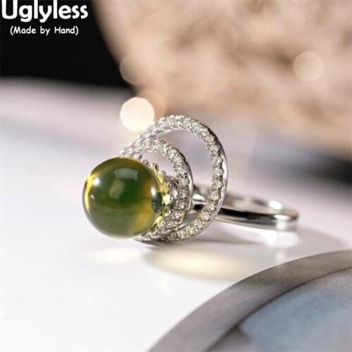 Uglyless Like a Cake Spinning Rings for Women Funny Creative Jewelry Zircons Crystals Rings 925 Silver Blue Perot Amber Bijoux