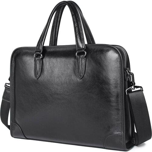 Nesitu High Quality Black Genuine Leather 14'' Laptop Office Men Briefcase Portfolio Business Shoulder Messenger Bags M7402
