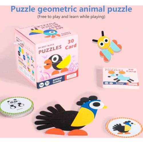 Funny Geometric Animal Puzzle Early Educational Jigsaw Puzzle Intelligence Children Wooden Toys Building Blocks For Kids Gift