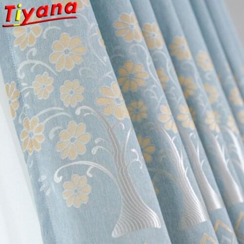 Chinese Joyous Trees Flowers Printed Curtains for Living Room Grey / Blue 45%-75% Blackout Curtain Cloth for Bedroom W-HM467*30