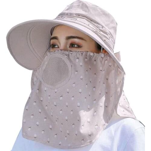 Women Summer Sun Hat Wide Brim UV Protection Visor Removable Outdoor Neck Face Flap Cap