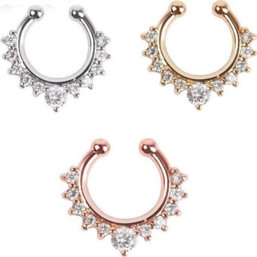 Crystal Fashion Clicker Fake Nose Ring Septum for Women Body Clip Hoop Vintage Faux Piercing Body Jewelry Wholesale