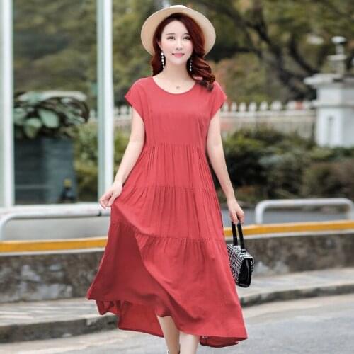 2021 New Style Women Summer Dresses V-neck Cotton Plus Size Vestidos Robe Femme 5XL Vintage Dress A-line Casual Short Solid