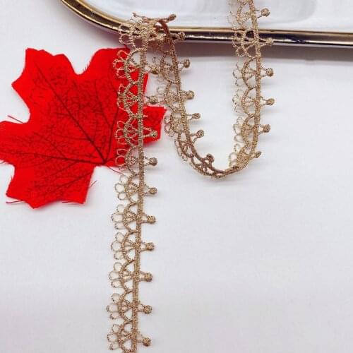 1Yards Gold Lace Applique Laces Trim Curtain Ribbon 1.7cm Embroidery Lace Gold Trimmings Sewing Collar Clothes Party Dress LA22