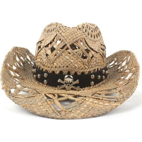 100% Handmade Weave Straw Western Cowboy Hat For Women Men Fashion Belt Lifeguard Sun Hombre Sombrero Jazz Caps Size 58CM