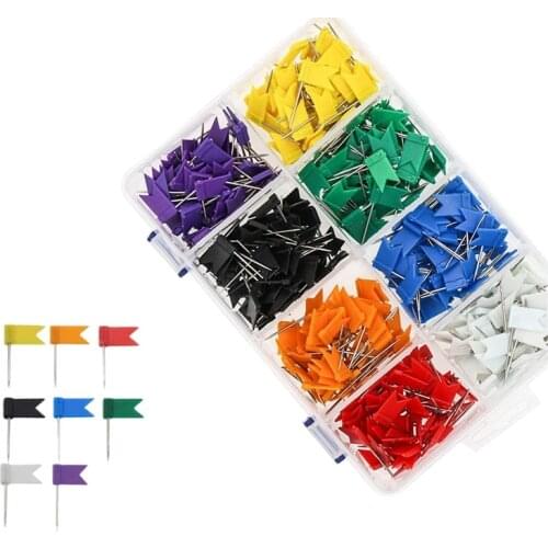 400 Pcs Colored Flag Travel Map Push Pins, Multicolored Decorative Map Tacks Plastic Head with Steel Point for Bulletin Retail
