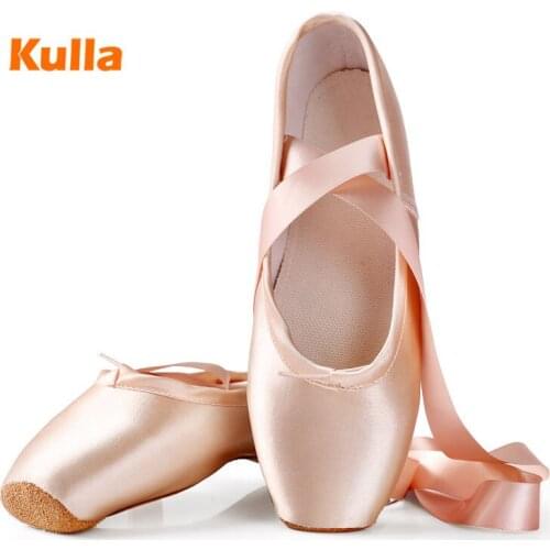 Satin Pink Ballet Pointe Shoes Girls Women Ladies Dance Shoes Professional Soft With Ribbons Ballerina Shoes Dancing Sneakers