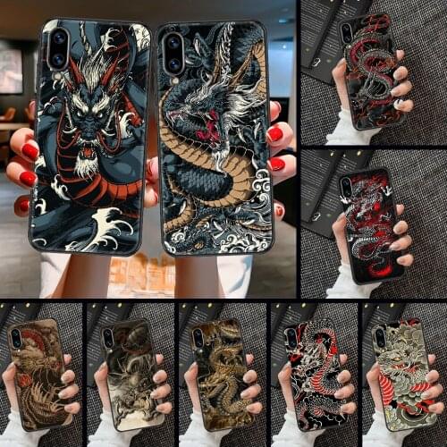 Chinese dragon Phone case For Huawei Honor 6 7 8 9 10 10i 20 A C X Lite Pro Play black 3D prime art bumper pretty waterproof