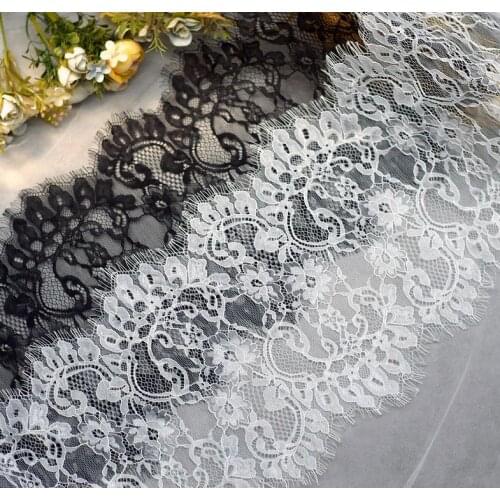 Black and white eyelash lace fabric DIY handmade decorative skirt sleeves with long lace accessories