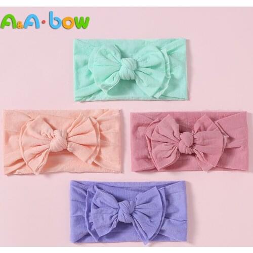 1pcs Solid Color Double Bow Baby Headband for Girl Nylon Newborn Headwear Bowknot Infant Turban Baby Hair Accessories