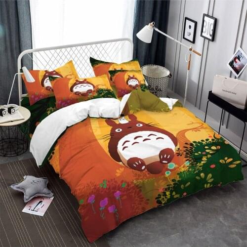 Home Textile Cartoon Anime Totoro King Size Bedding Set Bed Linens 3pcs Comforter Bedding Sets Duvet Cover Bed Sheet Pillowcase