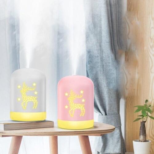 ELOOLE 340 ML Deer USB Portable Air Humidifier Aromatherapy Diffuser Mist Spray Pink White Color With Night Light For Desktop