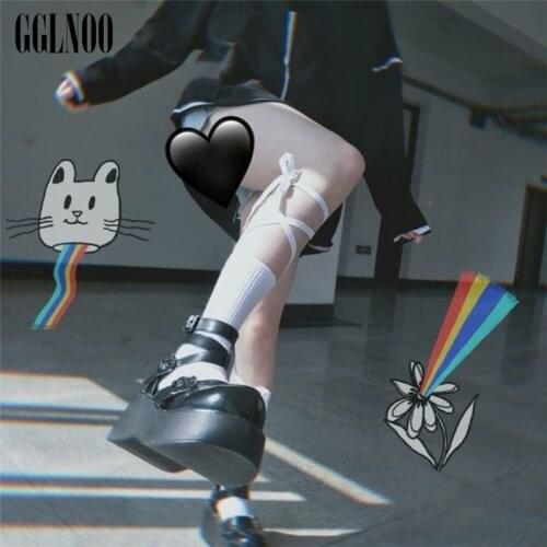 GGLNOO Harajuku Gothic Cross strap calf socks Sexy Hollow Out Lace-Up Ribbons Socks Women Girls