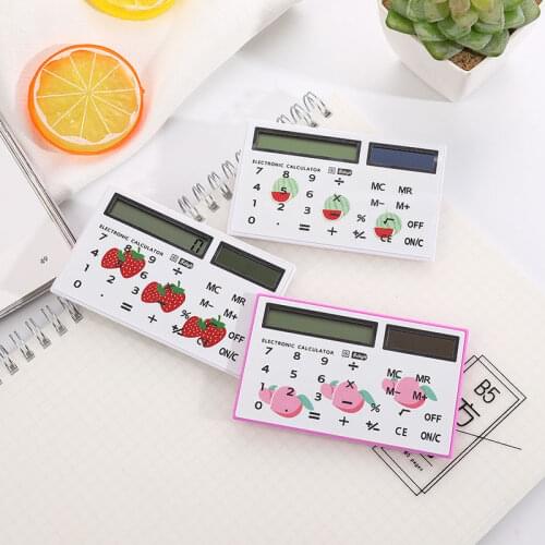 Solar Calculator Ultra Thin Mini Fashion Card Sized 8-Digit Portable Solar Powered Cartoon Gift Pocket Calculator Stationery