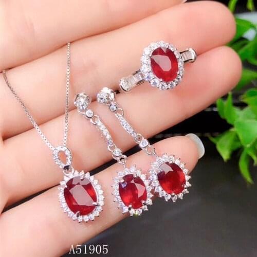 KJJEAXCMY boutique jewelry KJJEAXCMY boutique jewelry 925 sterling silver inlaid natural ruby female necklace chain pendant ring
