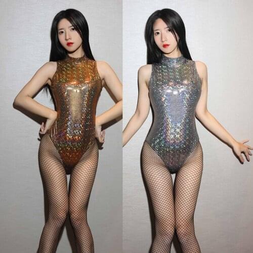 Nightclub Multicolor Laser Gloss Clubwear Japanese Sukumizu Shiny PVC Faux Leather Bodysuits Sexy High Cut Body Suits Leotard