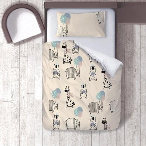 Duvet Cover Set Bedding Set Pillow Case for Baby and Kids Room 3D Printed Beige Animals Balloon Giraffe Bear Model 201