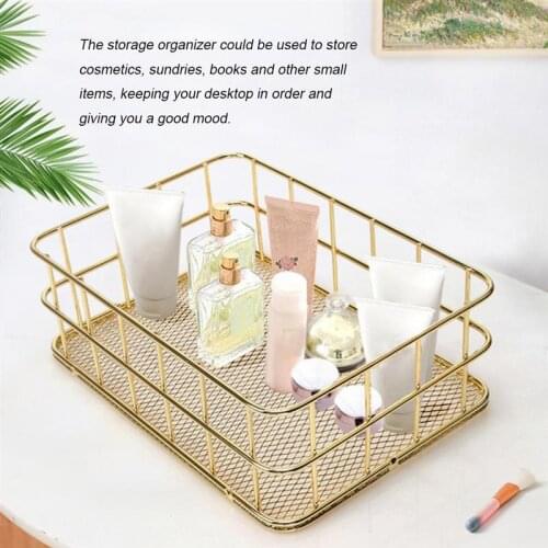 S L Size Storage Basket Golden Iron Storage Basket Multifunctional Wire Mesh Desktop Storage Organizer for Home Wicker Supplies