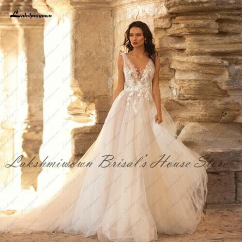 Lakshmigown Bohemian A Line Wedding Dress 2022 Robe Vintage Lace Bridal Dresses Open Back Sexy Princess Wedding Party Gowns