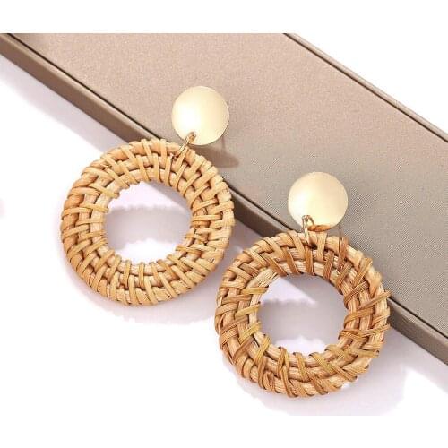 LATS Handmade Rattan Dangle Earring Ethnic Style Retro Round Bohemia Earrings for Women 2020 Brincos Female Fashion Jewelry