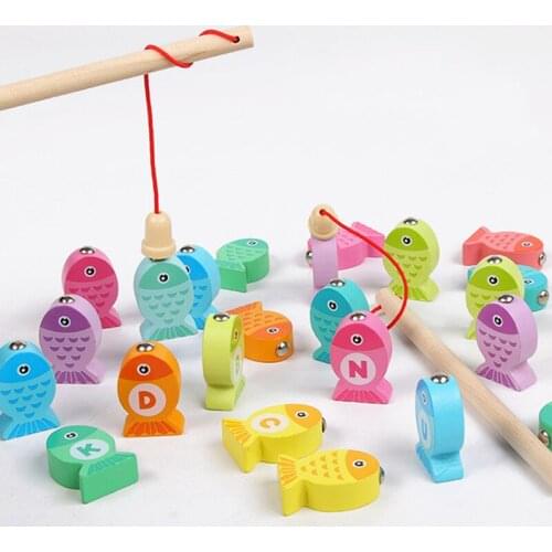 Magnetic Fishing Game Marine Life Cognition Color Number Wooden Toys for Children Montessori Early Educational Parent-child Game