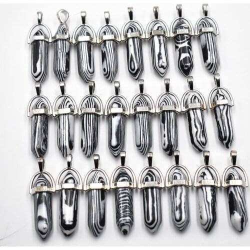 Fashion good quality malachite stone hexagonal pillar charms pendants fit necklace making 24pcs/lot Wholesale free shipping