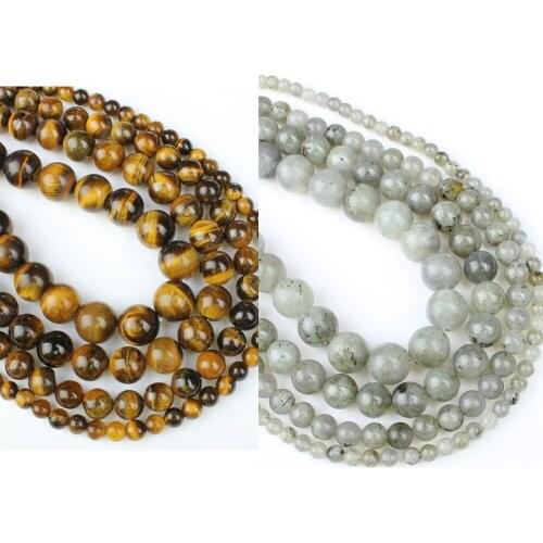 Natural Stone 4/6/8 / 10mm Grey Yellow Tiger Round Bead Jewellery Making DIY Necklace Bracelet Jewelry Accessories 16 Inch