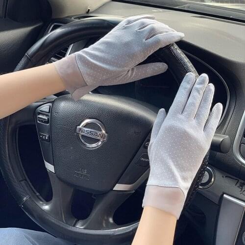Women Summer Sexy Lace Sunscreen Touch Screen Dot Cotton Thin Breathable Mesh Anti-UV Female Soft Skid Driving Gloves