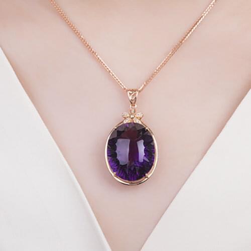Amethyst Pendant 40ct Gemstone Five Leaf Flower Gold Necklace Natural Crystal Stone Jewelry Choker for Womens Wedding