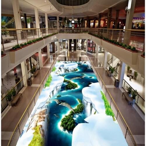 PVC floor sticker painting Murals Snow ocean scenery bird 3d drawing Modern sticker 3D floor