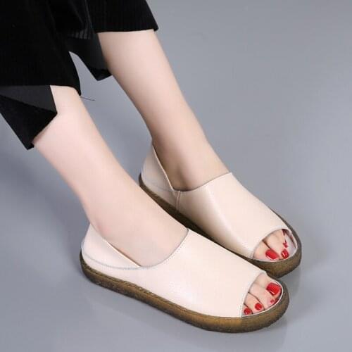 Urbutifo Summer Women Leather Sandals Heel Wrap Women Shoes Comfort Sandals Classics Flat Sandals Big Size 35-44 Buty Damskie