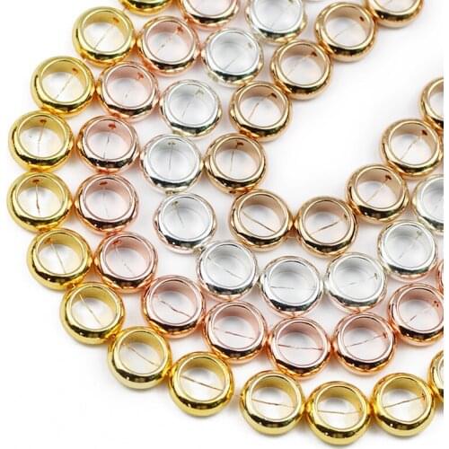 UPGFNK Gold Plating Natural Stone Round Circle Hematite Spacers Loose Beads For Jewelry Making Diy bracelets Necklace 12x8mm