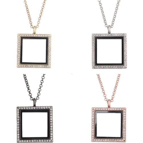 Vintage Square Glass Locket Pendant Necklaces Floating Finding Living Memorial Aromatherapy Gift Handcraft Jewelry