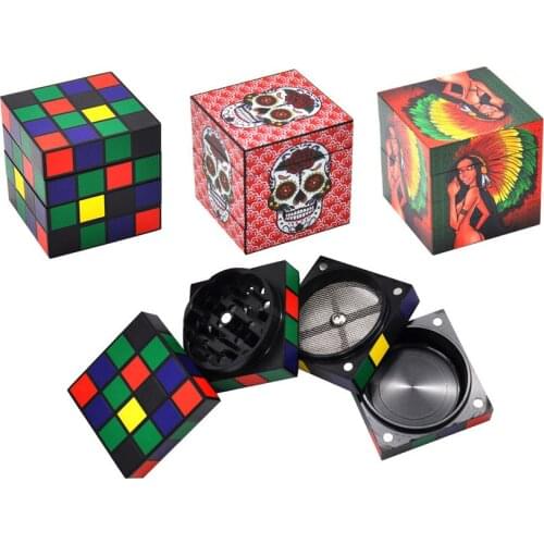 High-magnetic Rubiks Cube Cigarette Grinder Personalized Pattern Aluminum Alloy 50mm 4-Layer Cigarette Grinding Machine