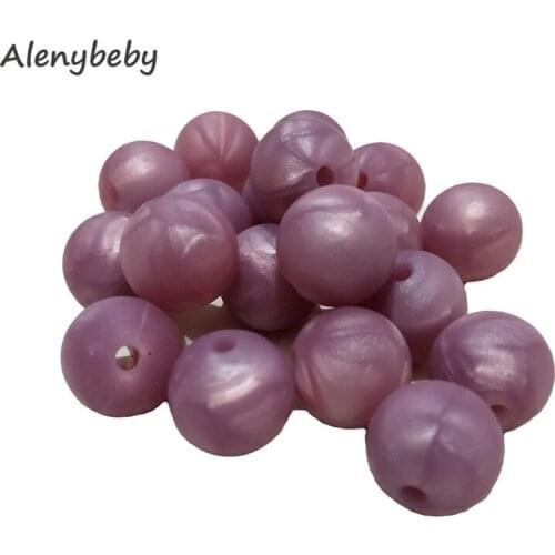 Pearl Purple Color Food Grade Silicone Round Bead 12/15mm Baby Teether Necklace Toy DIY Pacifier Chain Care Baby Teether Product