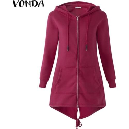 Fashion Hoodies Women Autumn Winter Coat 2021 Solid Zip Up Sweatshirt Hooded Long Sleeve Casual Long Outwear Back Split Hem Tops