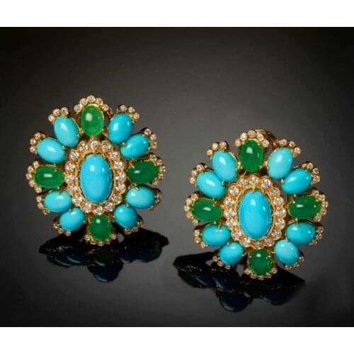 Boho Female Oval Zircon Stud Earrings Luxury Gold Color Wedding Earrings Dainty Crystal Flower Wedding Earrings For Women