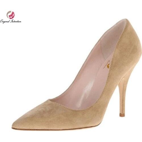 Original Intention Women Pumps Fashion Pointed Toe Thin Heels Pumps Black Blue Dark Blue Beige Shoes Woman Plus Size 4-15