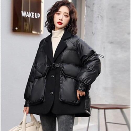 Womens Down Padded Jacket Short Korean Style Stitching 2021 Spring New Cold-proof Warm Western Style Thick Padded Jacket