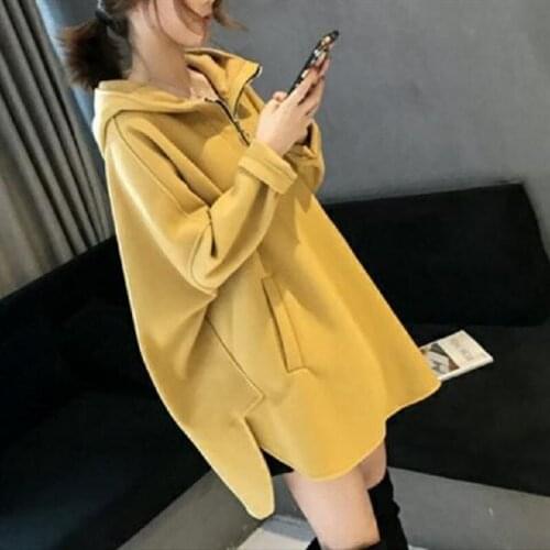 Spring/autumn women coats knitted fabric women hoodies women autumn clothing sweatershirts hooded loose women outerwear